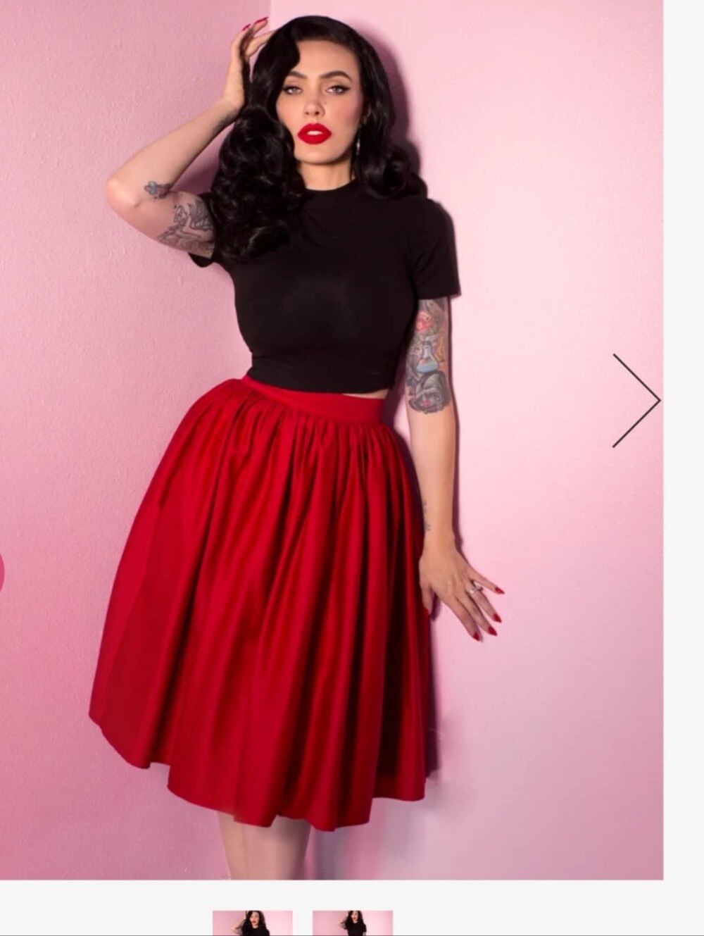 Vintage Red Rose Swing Skirt - Picture 3 of 3